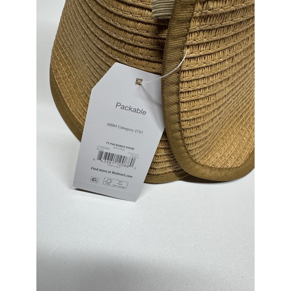 Time and Tru ONE SIZE Women's TT Rolled Packable Sun Visors Tan Adjustable New - Picture 3 of 4